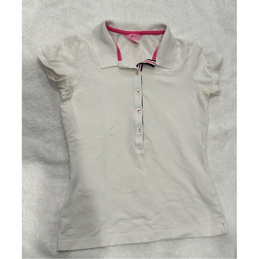 Lilly Pulitzer White and Pink Polo shirt Size S